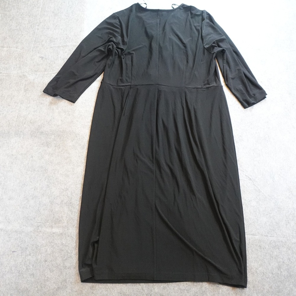 Roamans Dress Women 20W Black Faux Wrap Ruched VNeck Midi 3/4 Sleeve Jersey Knit - Picture 5 of 10
